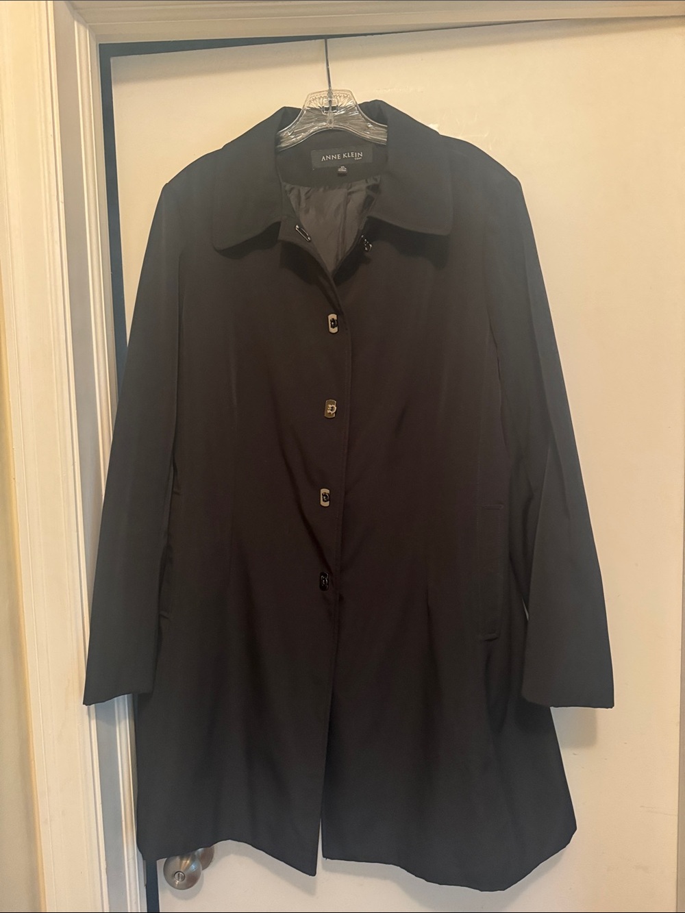 Anne Klein Black Classic Button-Front Trench Coat